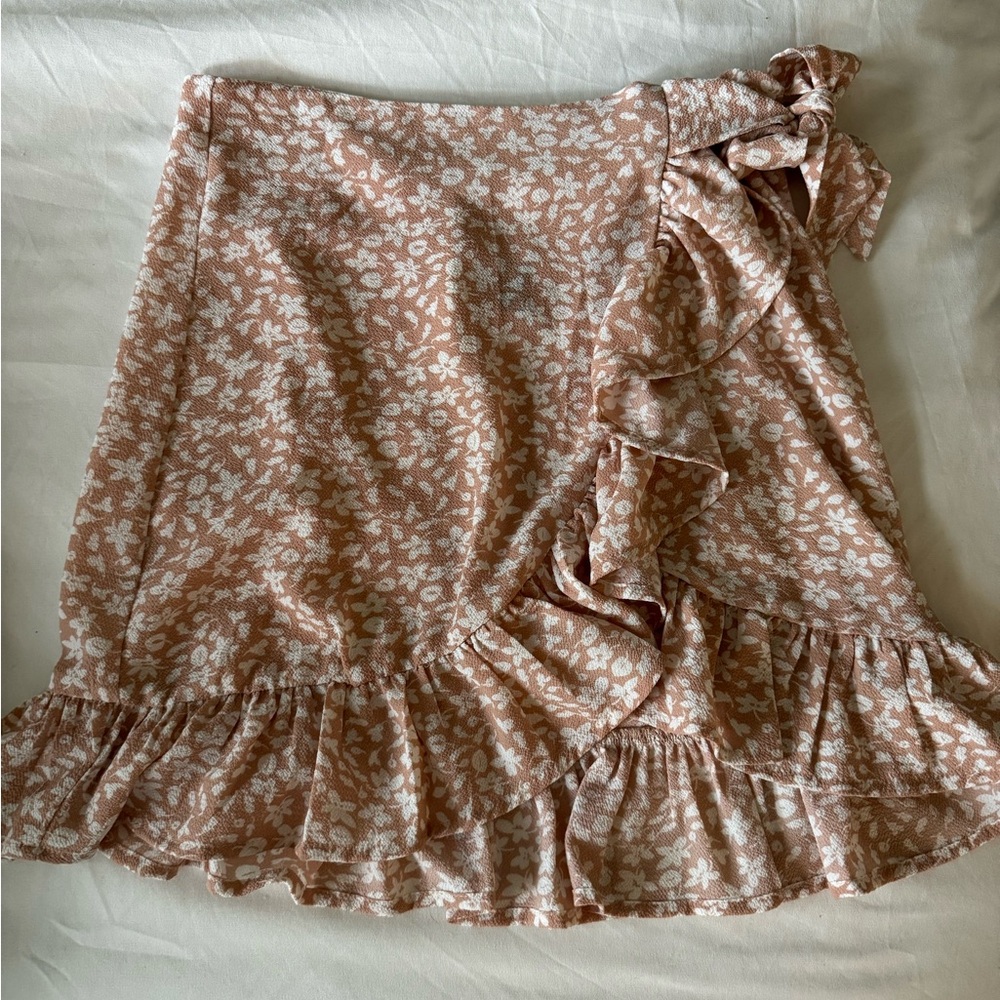 SHEIN Floral Ruffle Mini Skirt - Pink and White